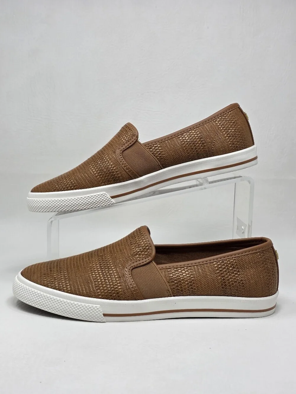 Lauren Ralph Lauren Janis Casual Sneakers Faux Straw Tan Womens Size 9 New